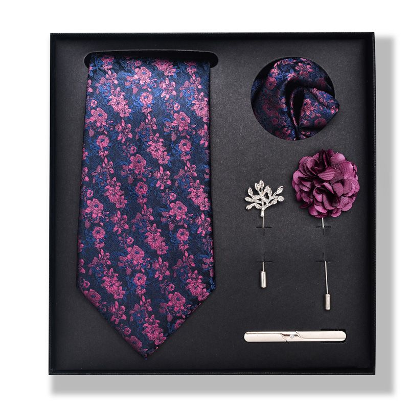 Set da uomo alla moda in tinta unita a righe con anacardi, confezione regalo da 6 pezzi, set con corsetto con fermacravatta e sciarpa quadrata_voghion.com