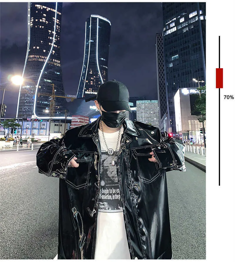 Giacca da uomo in finto Mauroicardi autunno oversize riflettente in vernice lucida con tasche a maniche lunghe 2022 gotico allentato_voghion.com