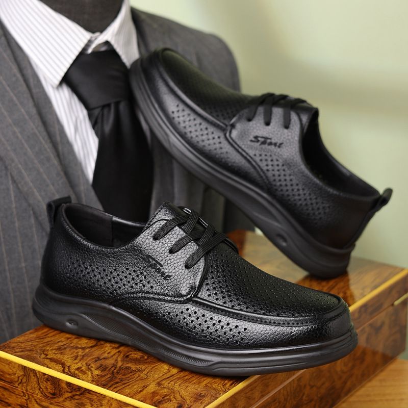 Men's Spring And Summer New Style Hollow Leather Versatile Soft Sole Work Breathable Hole Casual Shoes Sandals 17151_voghion.com