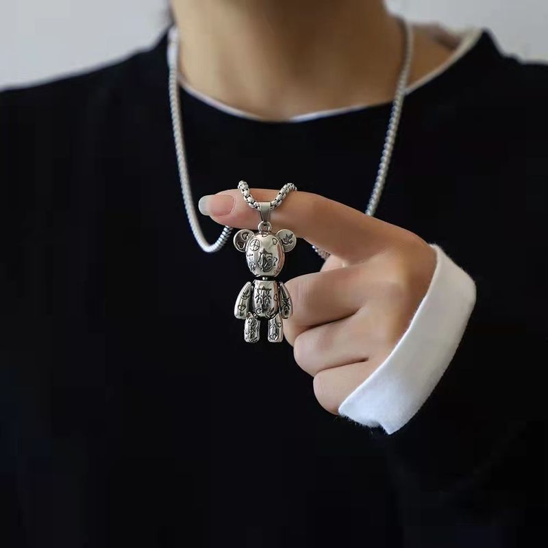 Actionable Violent Bear Titanium Steel Necklace Hip Hop Men's Trendy Punk Couple Sweater Chain Women's Crowd Hoodie_voghion.com