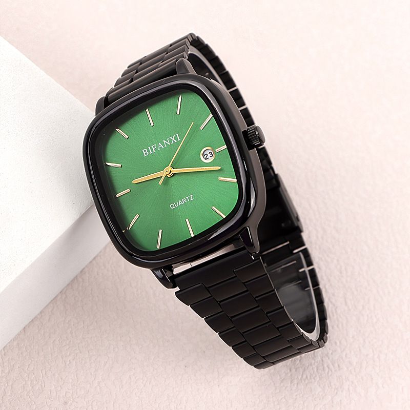 Neutral Style Steel Band Gold Small Square Calendar High-End Feel Unisex Commuter Wristwatch Gold Brick Quartz Watch_voghion.com