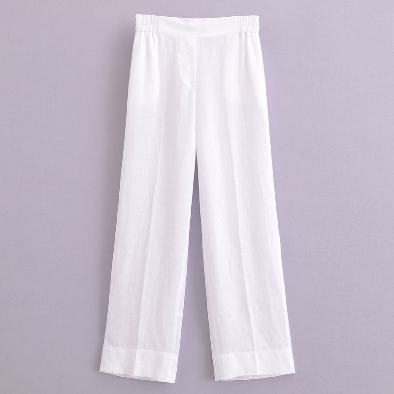 Audday Damen Leinen Freizeitanzug Kordelzug Kurzarmhemd Gerade Hose34367073454707_voghion.com