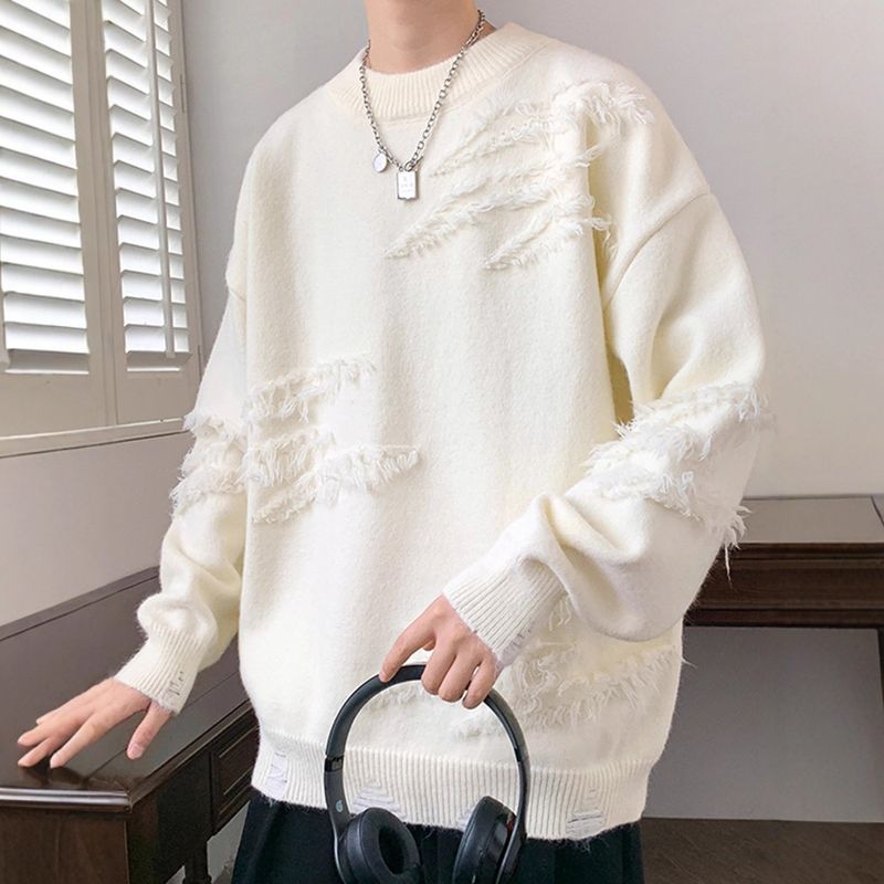 Personalisierter Rundhalspullover für Herren, Trendmarke für Herbst und Winter, coole, lockere Strickmode, Strickjacke im Lazy-Style für Männer_voghion.com