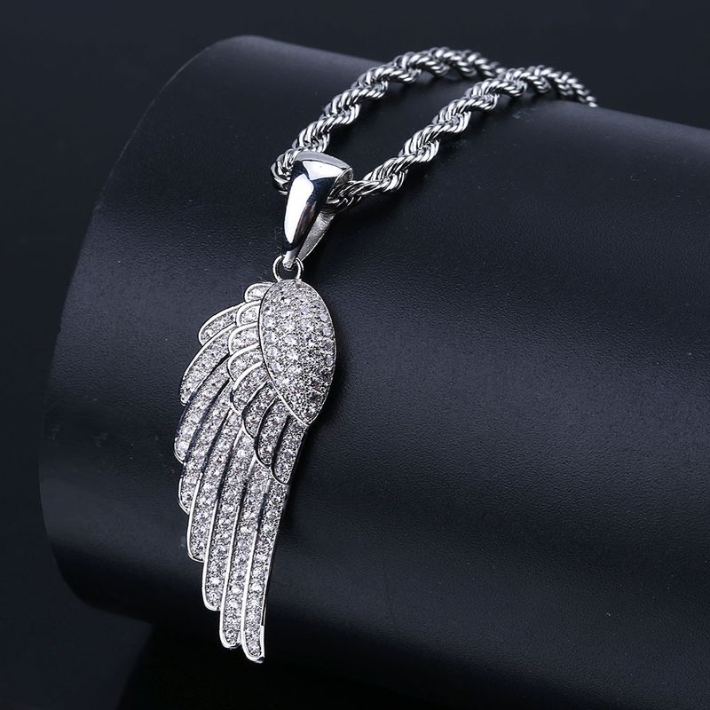 Men's Jewelry Hip Hop Feather Pendant Necklace With Micro-Pave Zirconia And Gold Plating, 24-Inch Twist Chain, Unisex Design_voghion.com