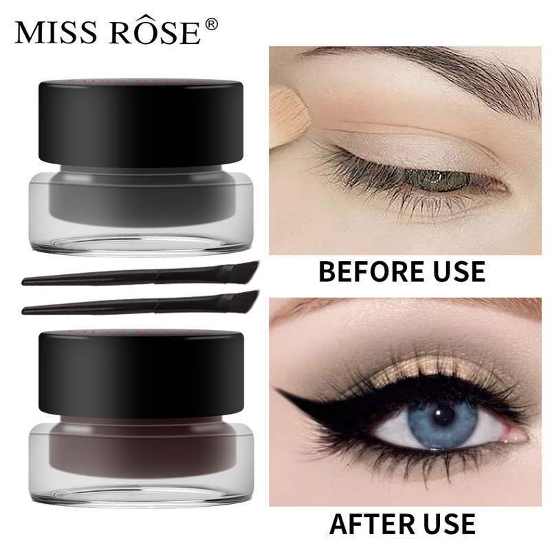 MISS ROSE Eyeliner in crema bicolore a due flaconi, resistente al sudore e impermeabile, di lunga durata, non facile da sbavare, per principianti. Eyeliner_voghion.com