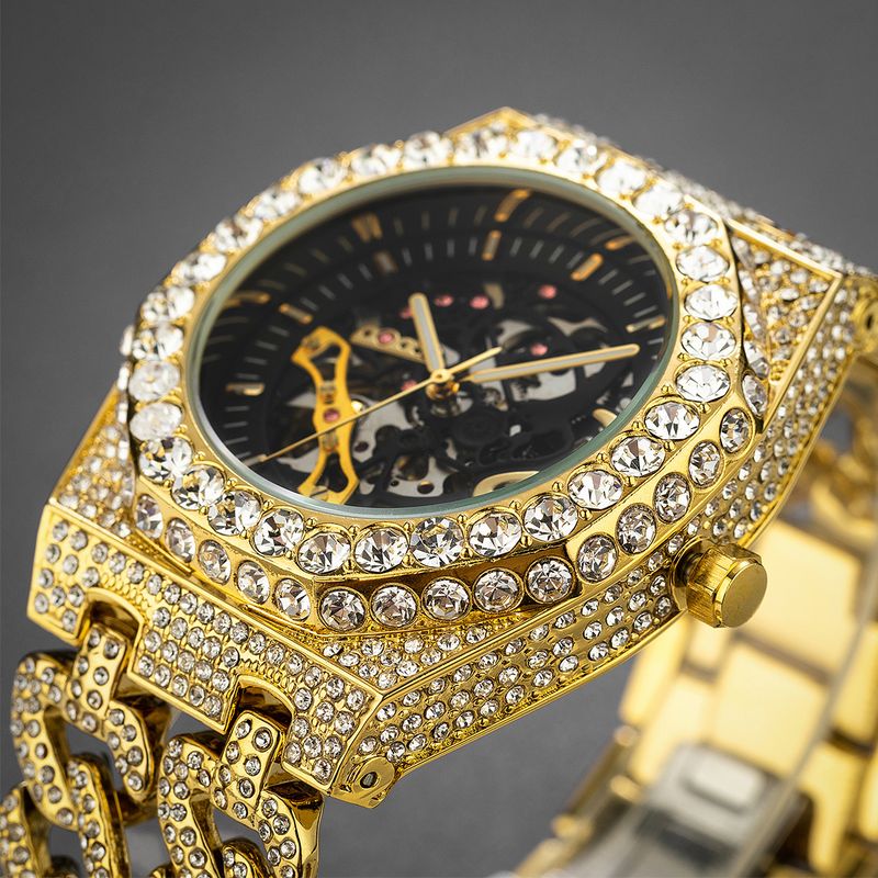 Ice Watch Full Diamond Hip Hop Cuban Chain Splicing Hollow Automatic Mechanical Watch Men's Watch_voghion.com