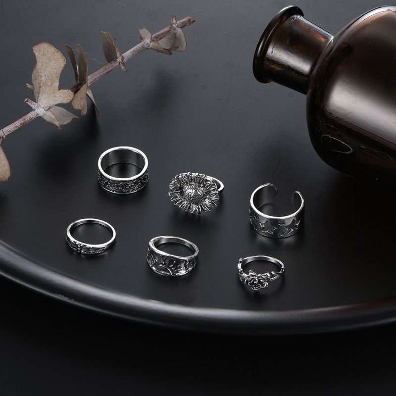 Nieuwe combinatie persoonlijkheid rozenbloem vijfpuntige ster holle 6-delige ringset_voghion.com