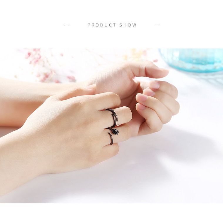 Moda S sterling Sier Thorns Rose semplice regolabile anello nero set per donne e uomini coppia gioielli per San Valentino_voghion.com