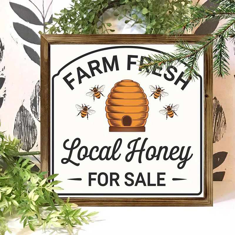 Panneau en bois « 8 x 8 » « Miel frais de la ferme » – Décoration murale/étagère rustique pour cuisine | Cadeau idéal pour les fêtes_voghion.com