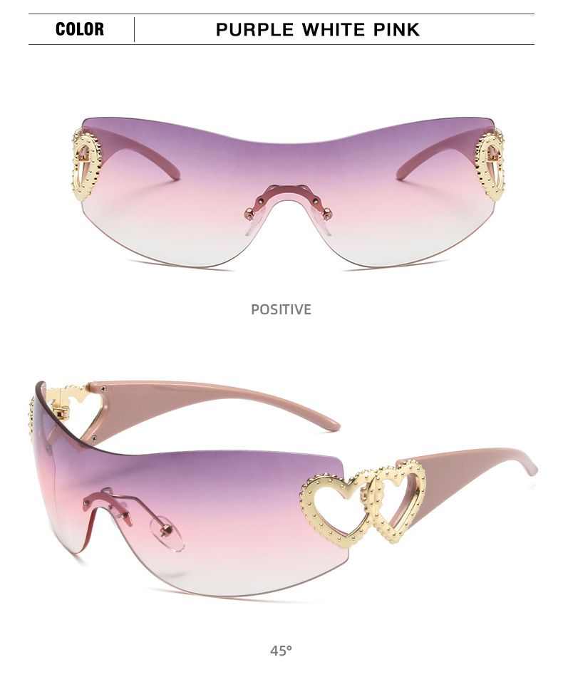 Unisex Fashion Love embellished sunglasses One-piece rimless windscreen Y2K Hottie Street Shot Eyewear trend_voghion.com
