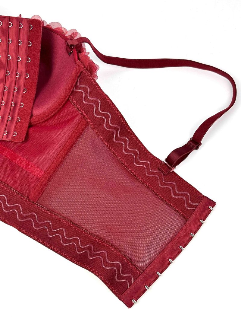 Damenbekleidung Rote Unterwäsche Mesh Durchsichtiger Fischgräten-BH Mit BH-Pad Perlenbesetzte dreidimensionale Blumen Für Oberbekleidung Mit Schönem Rücken_voghion.com