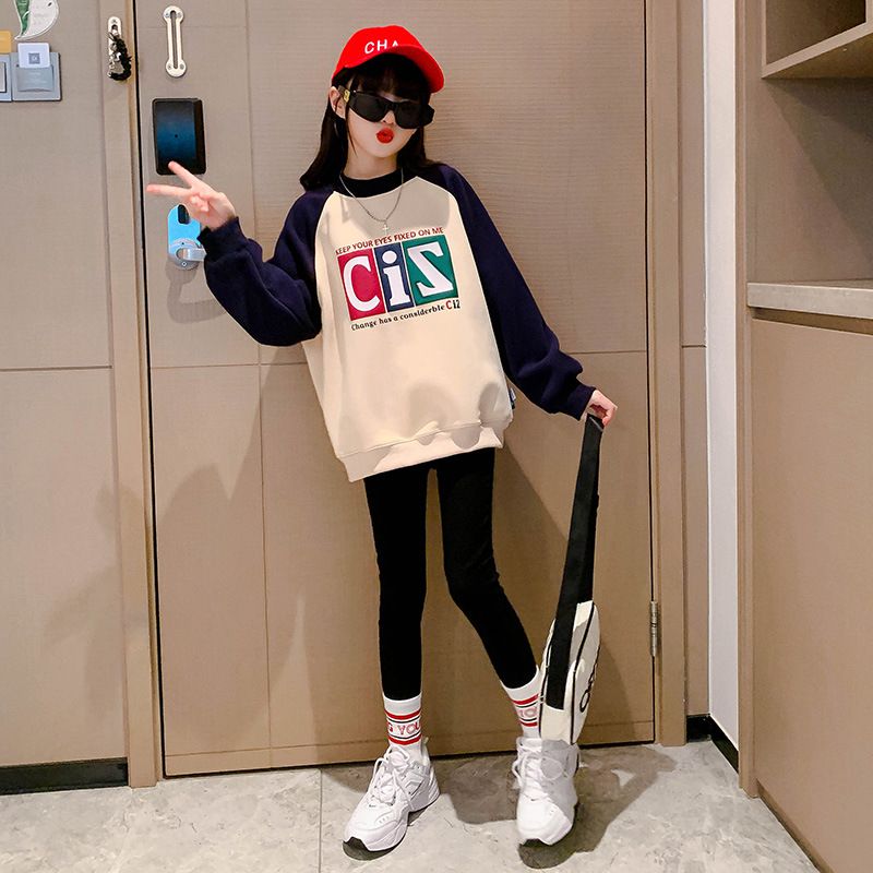 Felpa con cappuccio per bambine Autunno 2023 nuovo stile coreano stile occidentale abbigliamento primaverile base camicia Bambini di media e grande taglia_voghion.com