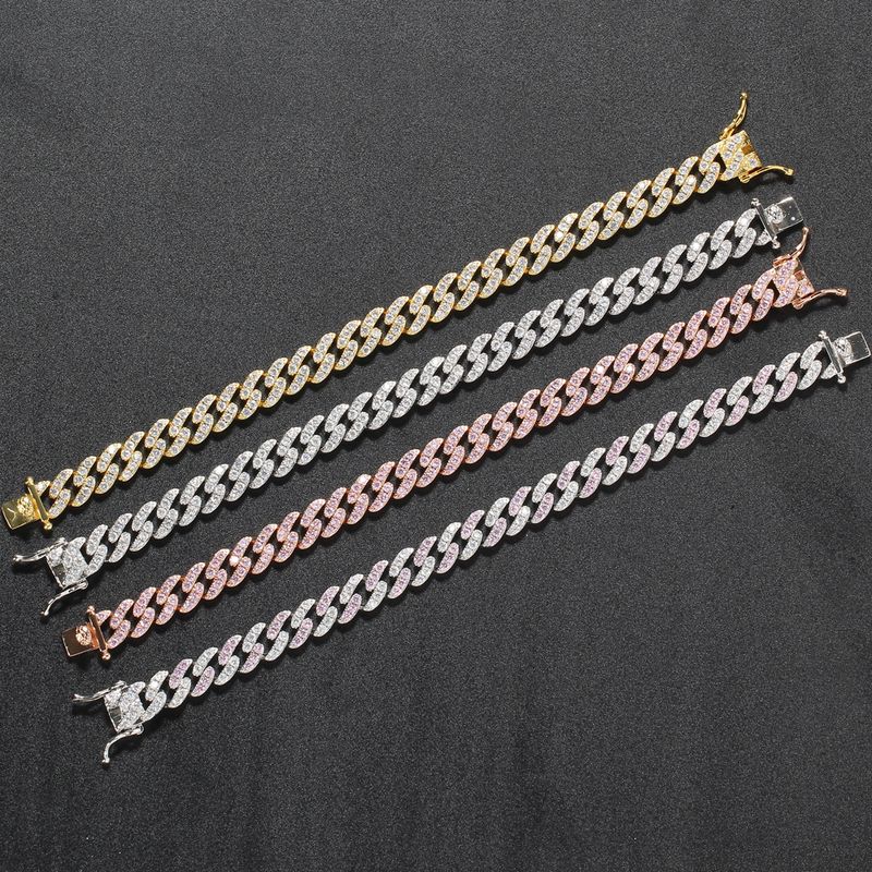 8mm Three Chain Copper Micro Pave Zircon Cuban Women's Hip Hop Bracelet_voghion.com