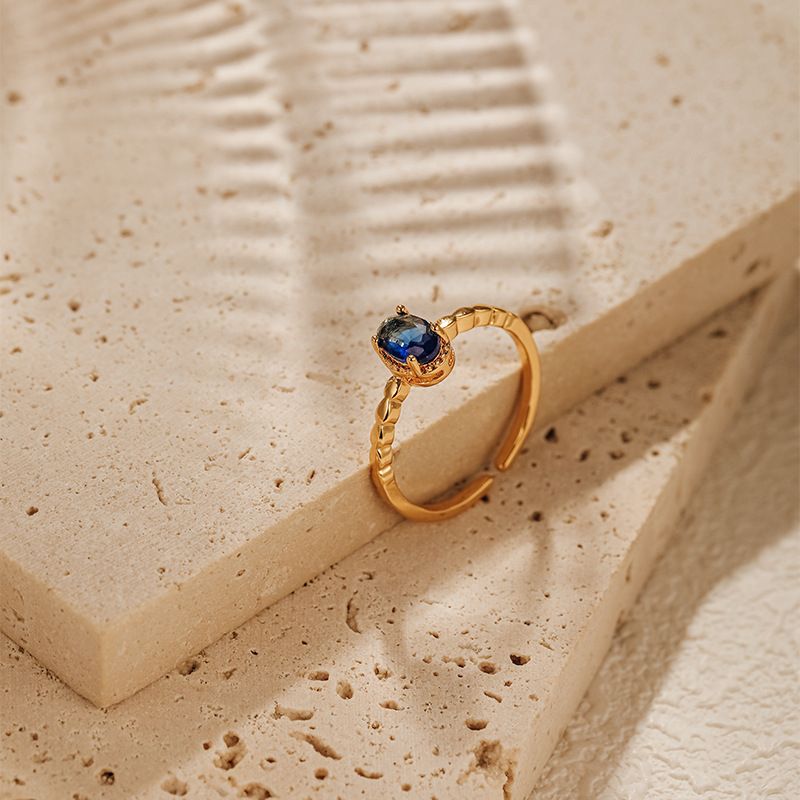 Anello di lusso leggero in zircone, vero oro galvanizzato, colore che preserva la trama del metallo, anello retrò francese, temperamento attivo, anello turchese_voghion.com