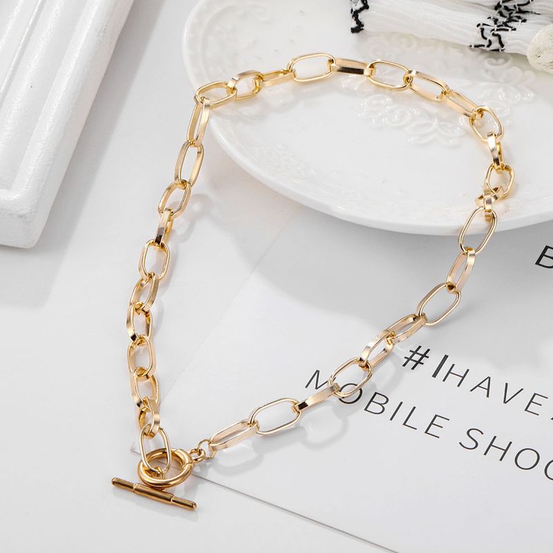 Hip hop style alloy OT buckle necklace female simple clavicle chain necklace_voghion.com