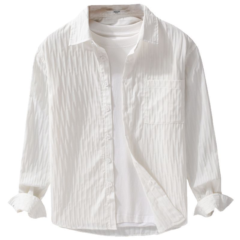 Camicia a maniche lunghe da uomo semplice e versatile, primavera ed estate, ampia, comoda, traspirante, fresca e sottile._voghion.com