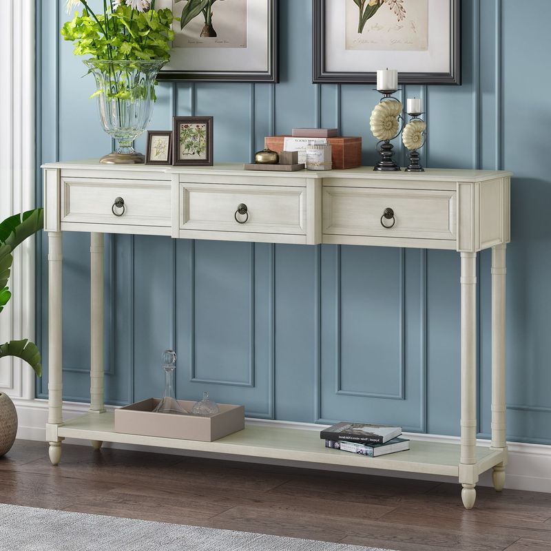 Console Table Sofa Table With Drawers For Entryway With Projecting Drawers And Long Shelf_voghion.com