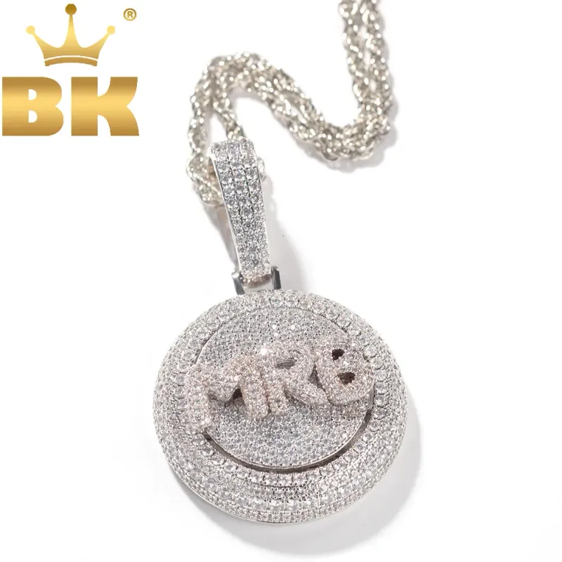 Collane con ciondolo The Bling King Collana girevole con iniziale a bolla personalizzata con zirconi cubici, hiphop girevole personalizzato_voghion.com