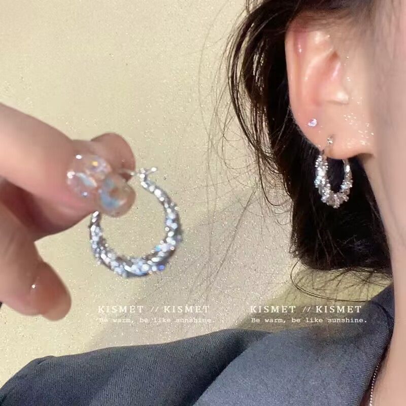 ins Style Simple Silver Needle Versatile Earrings Light Luxury Commuter Metal Circle Earrings Women's High-end Earrings_voghion.com