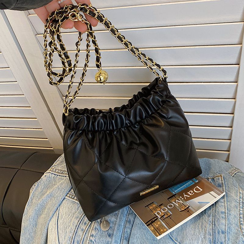 Borsa a secchiello con tracolla alla moda, piccola, con trama di alta qualità, per donna, 2025, nuova estate, trapuntata, con catena, per celebrità su Internet_voghion.com