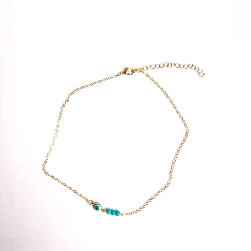 Cavigliera alla moda da donna con catena in turchese con occhio del diavolo, semplice gioiello per i piedi_voghion.com