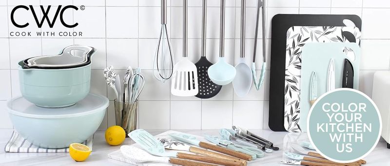 COOK WITH COLOR Nesting Bowls With Measuring Cups Colander And Sifter Set - Includes Mixing Bowls, Colander,Sifter And Measuring Cups, Pink, 8 Pc Bowl_voghion.com