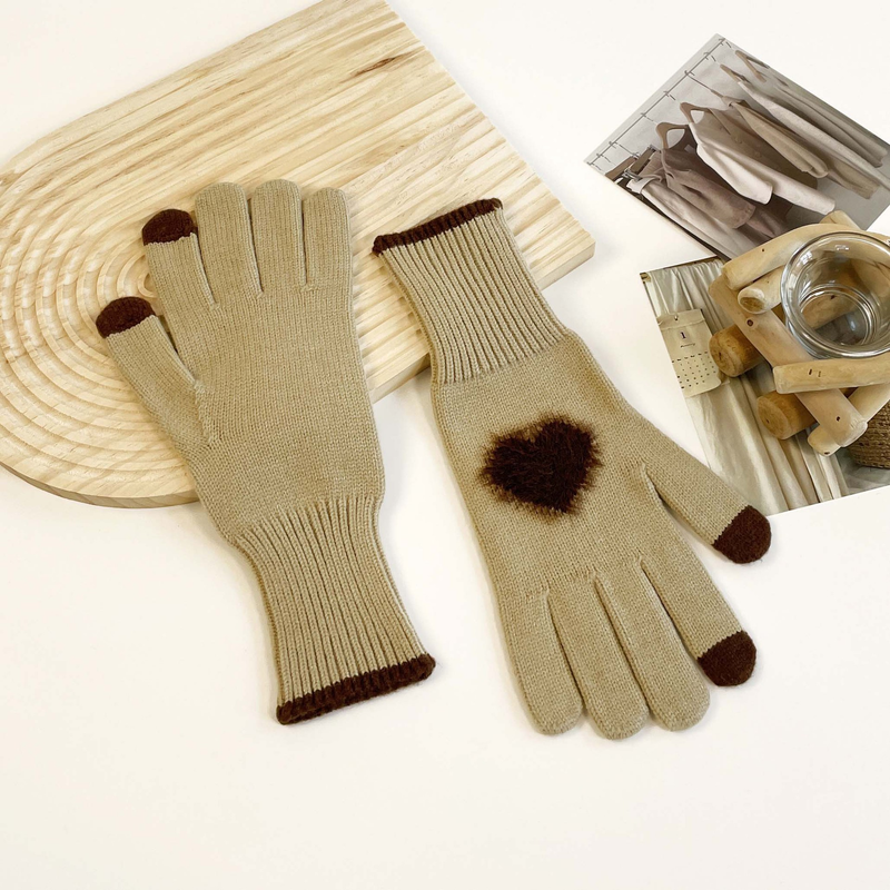 Teléfono de invierno para mujer, de color sólido, abierto, con pantalla táctil, tejido de lana gruesa, cálido, moderno, edición coreana_voghion.com