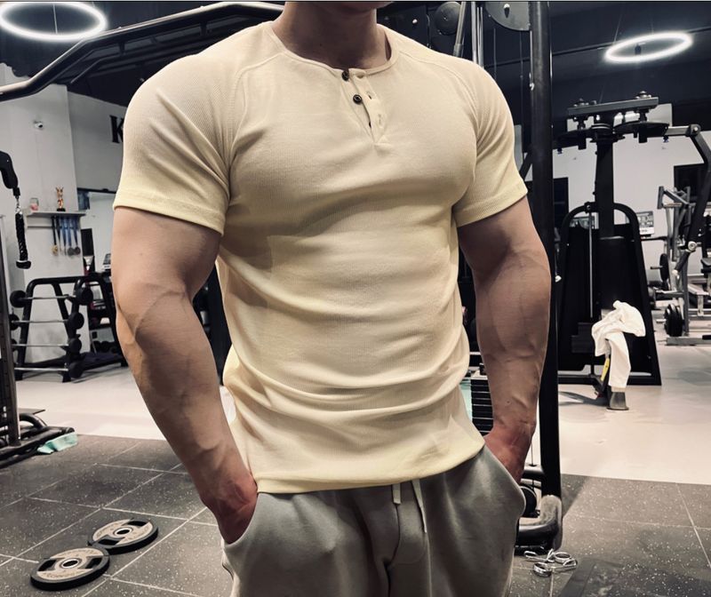 Muscle-Enhancing Ribbed Crew Neck Tee - 88% Cotton Compression Fit For Gym & Street (Unisex, Breathable, Stretch Fabric)_voghion.com