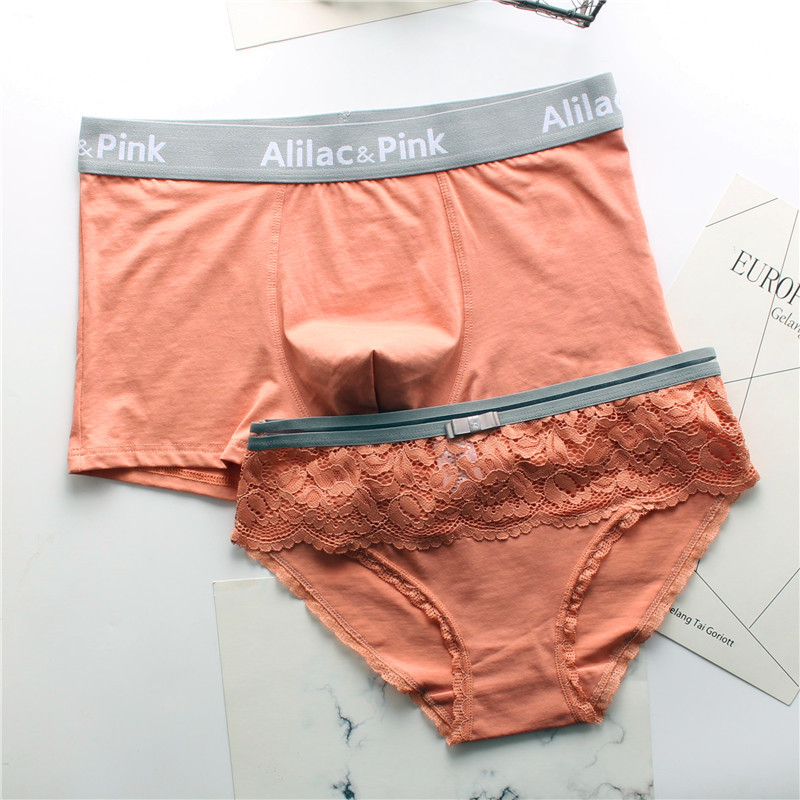 New2024 New cotton couple underwear with men's flat angle women's triangle lace for comfort and breathability _voghion.com