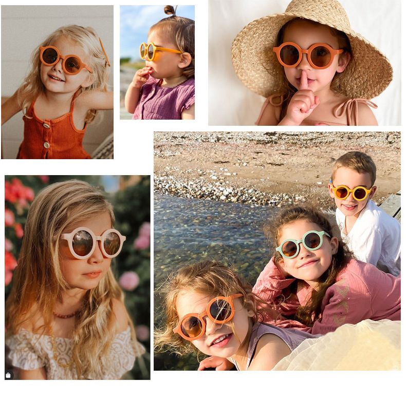 Nouveautés Lunettes de soleil rétro coréennes pour enfants, monture ronde solide, petit visage, résistantes aux ultraviolets, pratiques, pour enfants_voghion.com