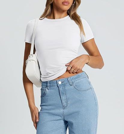 Nauji europietiški ir amerikietiški moteriški marškinėliai Slim Fit apvalia kaklą aptempti seksualūs vasariniai viršutiniai moteriški drabužiai_voghion.com