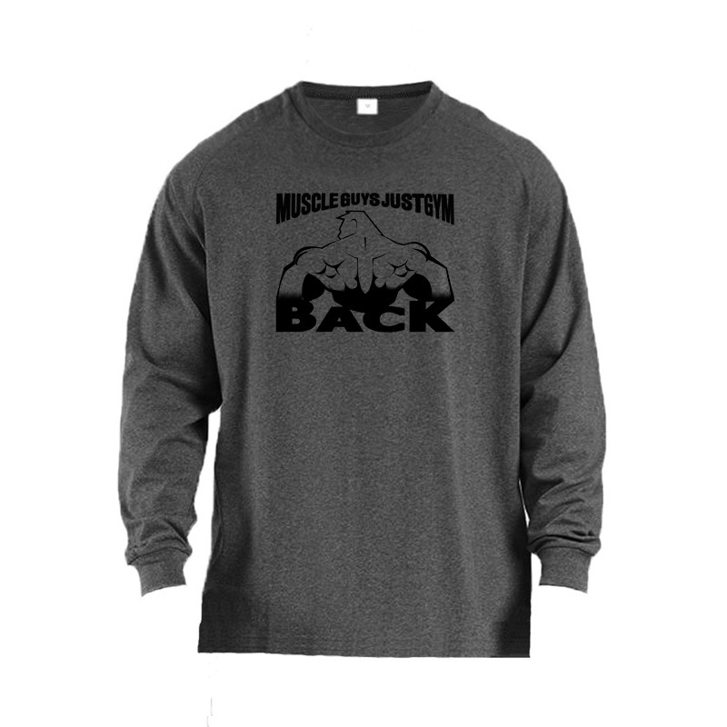 Muskel-Herbst-Herbst-Langarm-Fitness-T-Shirt mit lockerer Passform. Kontrastierendes, dünnes Basisshirt für Herren. Sport-Trainingskleidung_voghion.com