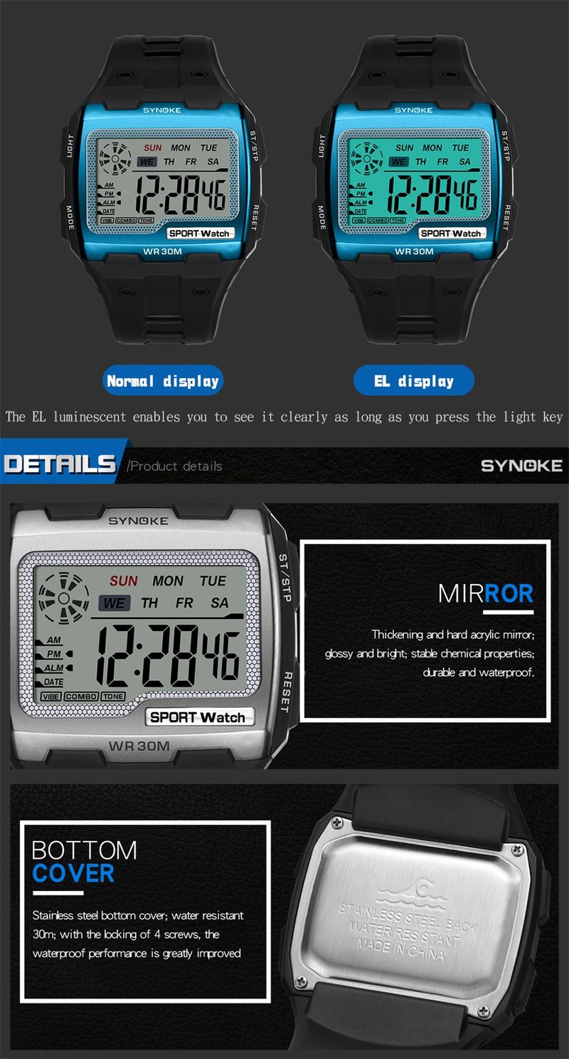 Orologio sportivo da uomo, militare, quadrato, digitale, orologio elettronico da uomo, LED, allarme, orologio da polso impermeabile, Dropshipping, nuovo_voghion.com