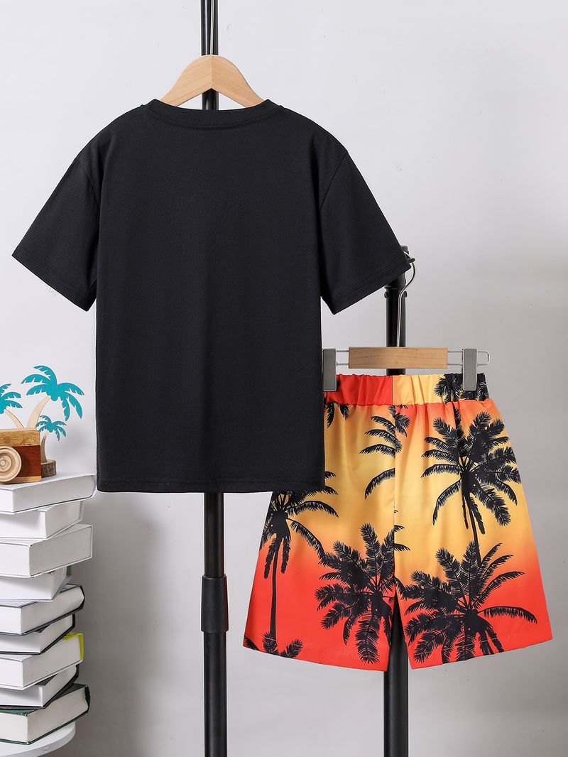 Mutter & Kinder kinder set cartoon coconut baum muster einfache junge kurzarm shorts zwei-stück mode_voghion.com