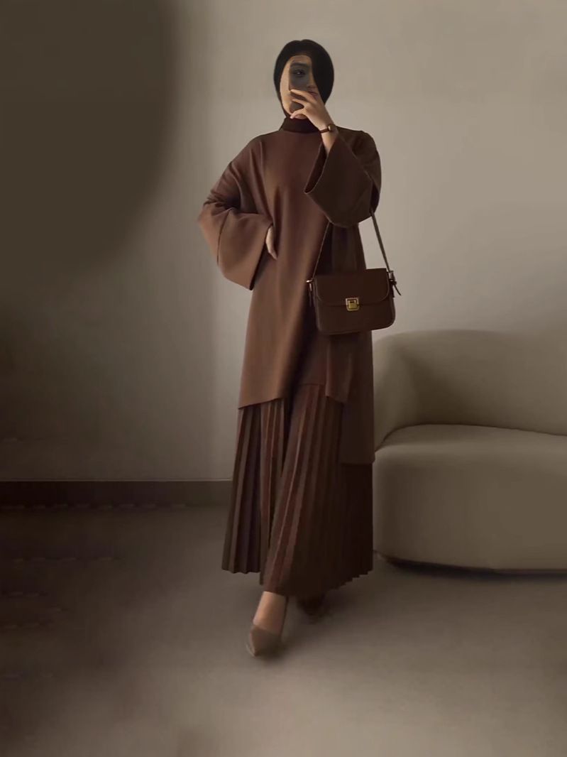 Abiti da donna, scollo tondo, top casual larghi, temperamento retrò, gonna a pieghe, tailleur per donna_voghion.com