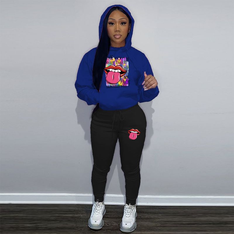 Women's casual printed tracksuit with fleece hoodie two-piece hoodie_voghion.com
