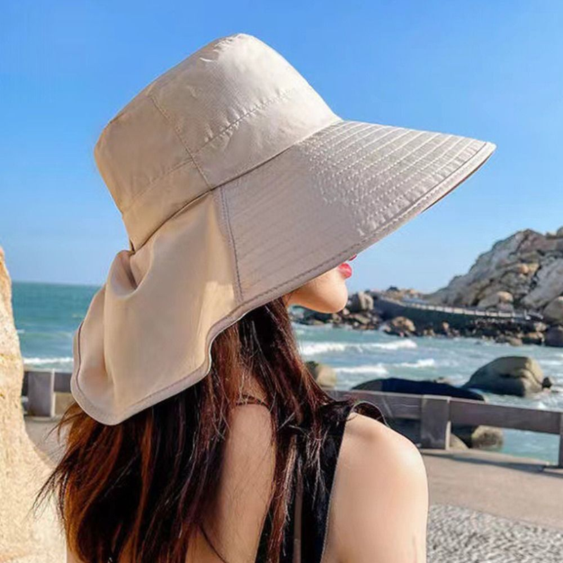Womens Summer Flap Cover Cap Cotton UPF 50+ Sun Shade Hat Outdoor Fishing Hiking UV Anti Neck Protection Shawl Visor Cap_voghion.com