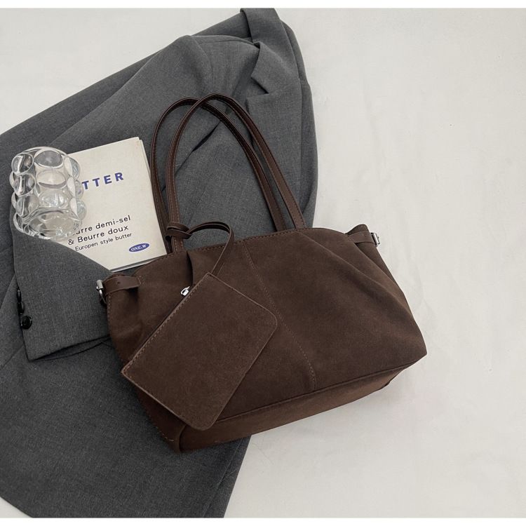 Korean niche tuet frosted suede leather large capacity tote popular hand-held shoulder bag, HOBO underarm women's bag_voghion.com