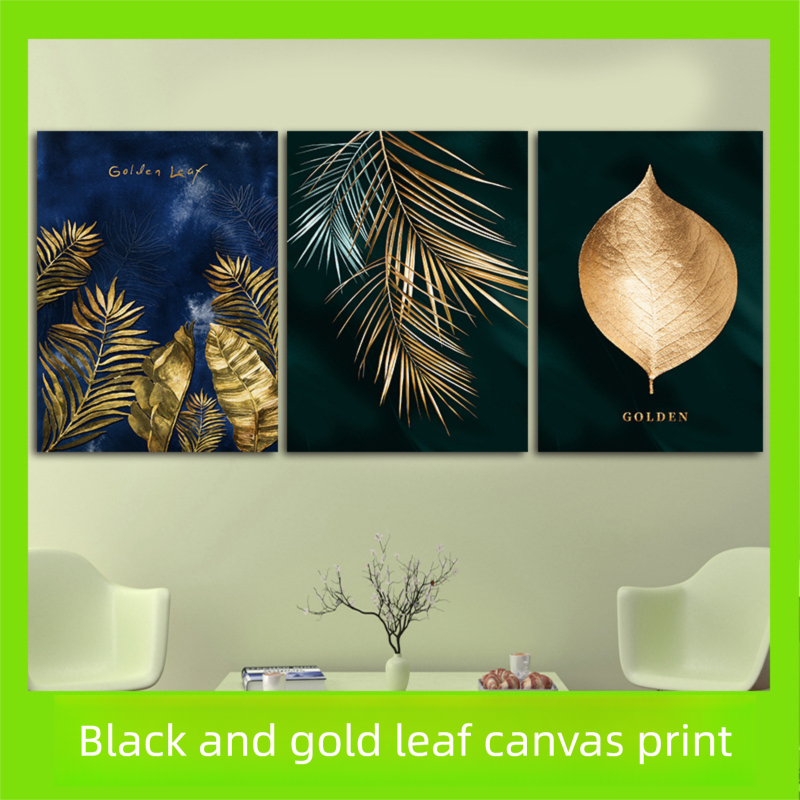 Black Gold Leaf Living Hanging Nordic Landscape Canvas Core Abstract Dining Room Decorative Painting_voghion.com