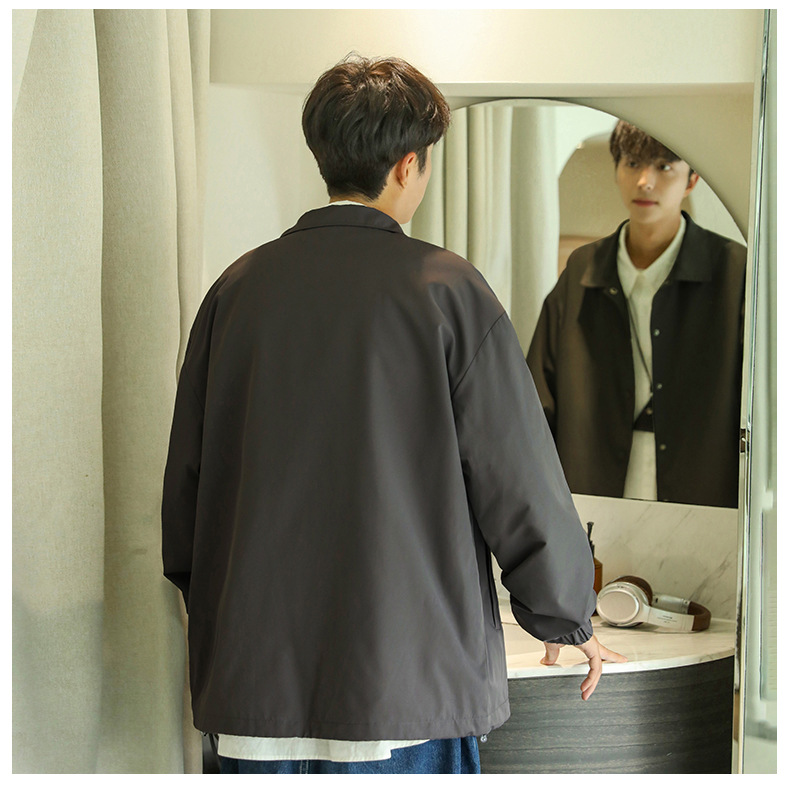 2024 New Solid Color Flip Collar Button Coat Men's Loose Fashion Brand Jacket Men's_voghion.com