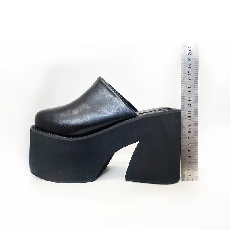 Zárt orrú platform öszvérek vaskos sarkú cipő női vastag alsó fekete magas platós slingback mindennapi viselet kényelmes_voghion.com