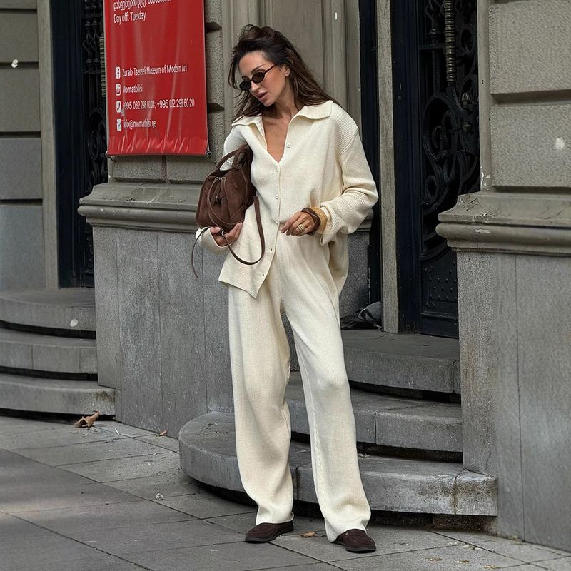 Knitted Cardigan And Long Pants 2025 Autumn Winter New Loose Two-Piece Casual Sweater Set For Women_voghion.com