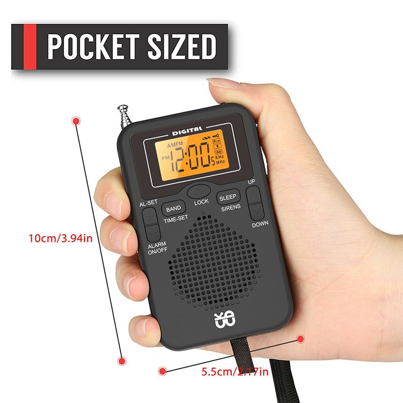 Mini rádio despertador portátil AM FM com tela LCD, rádio de bolso com alarme digital e melhor recepção de longo alcance_voghion.com