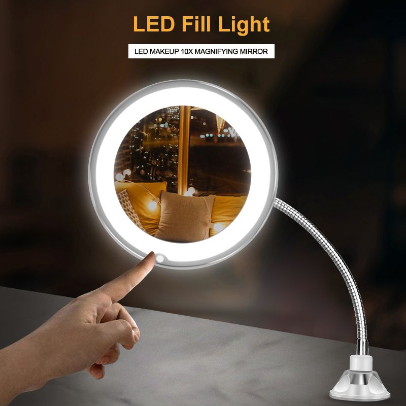Specchio per il trucco con ingrandimento 10X e rotazione a 360 gradi Il mio specchio flessibile pieghevole con strumenti per il trucco con luce LED_voghion.com
