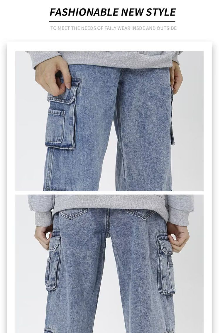 Herenkleding Modemerk Werkkleding Heren Multi Pocket Zware High Street Jeans Casual Broeken Design Retro Lente En Herfst Broek Blauw_voghion.com