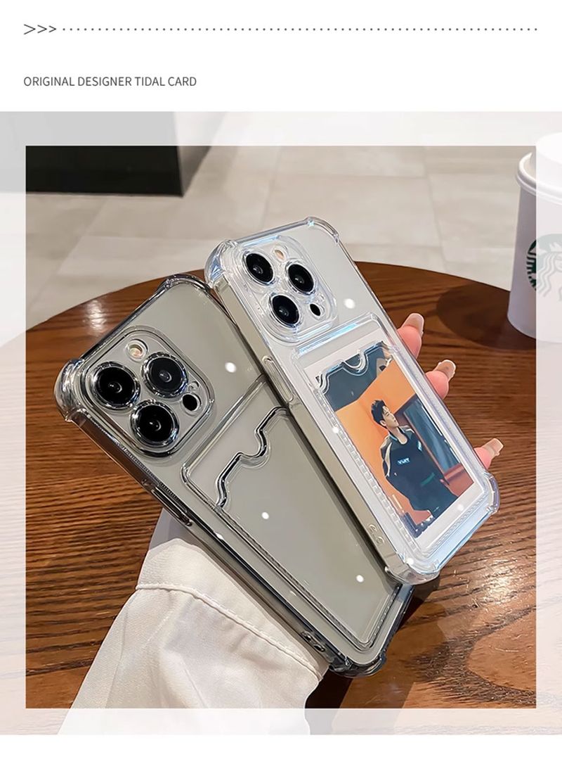 Transparent Card Slot Bag Holder Case For IPhone 16 15 14 13 12 11 Pro Max Mini X XR 7 8 Plus Clear Wallet Shockproof_voghion.com