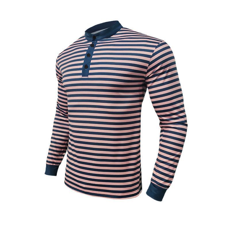 Polo da uomo autunno inverno 2024, a righe colorate, casual, girocollo, ampia, manica lunga, maglietta di base_voghion.com
