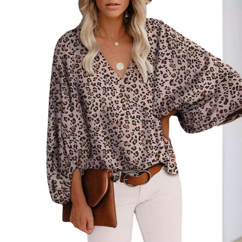 2025 neue Frühling Sommer Herbst V-Ausschnitt Casual Shirt gedruckt Laterne Ärmel Top Damenbekleidung_voghion.com