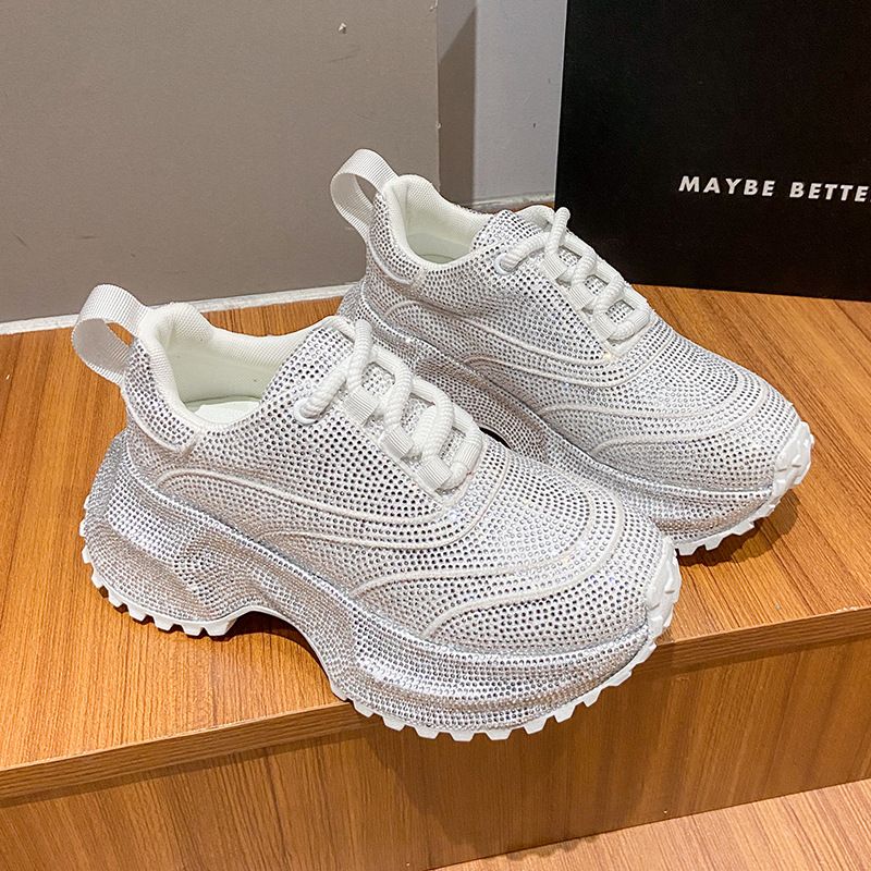 Modische Damen-Sneaker mit Strasssteinen – klobige Plateauschuhe für mehr Körpergröße, atmungsaktives Obermaterial aus PU, lässige und trendige Low-Top-Schnürschuhe_voghion.com