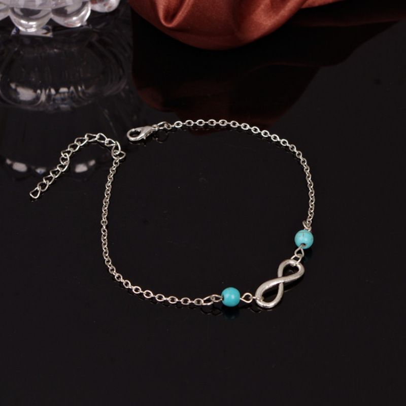 Fashionable Women's Ankle Bracelet Versatile Jewelry Simple Figure-8 Turquoise Anklet_voghion.com